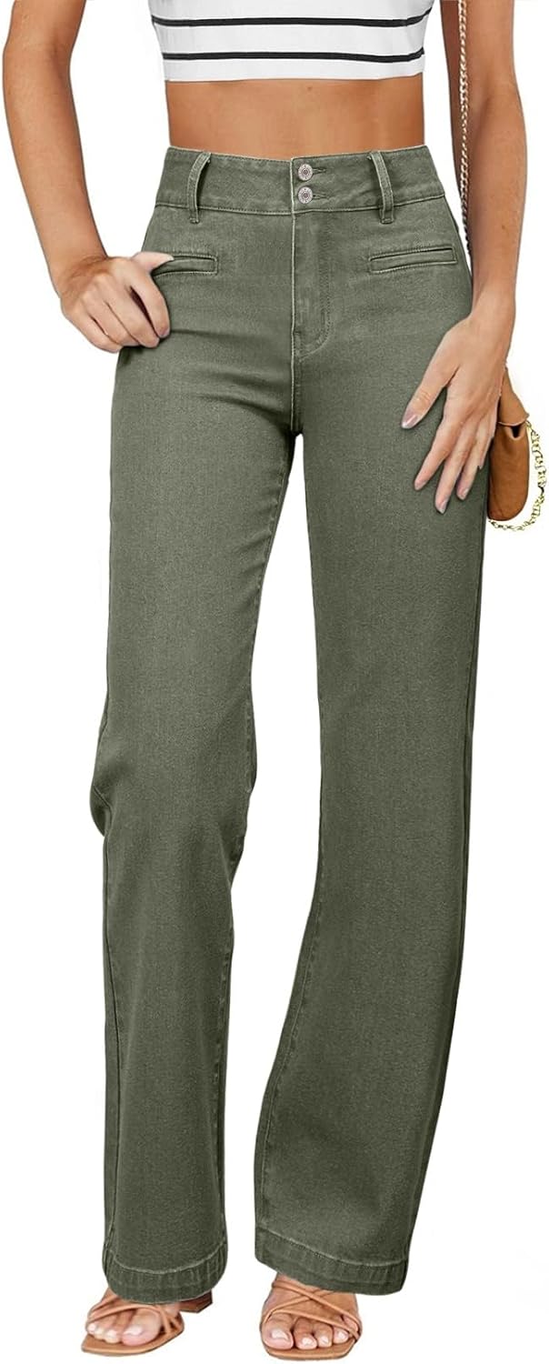 Sidefeel Women's Jeans High Waisted Straight Leg Stretchy Jeans Trendy Loose Wide Leg Zimbaplatinum Denim Pants with Pockets