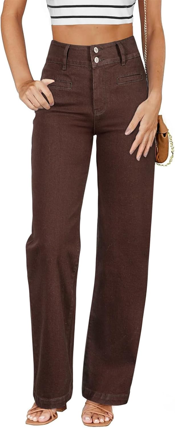 Sidefeel Women's Jeans High Waisted Straight Leg Stretchy Jeans Trendy Loose Wide Leg Zimbaplatinum Denim Pants with Pockets
