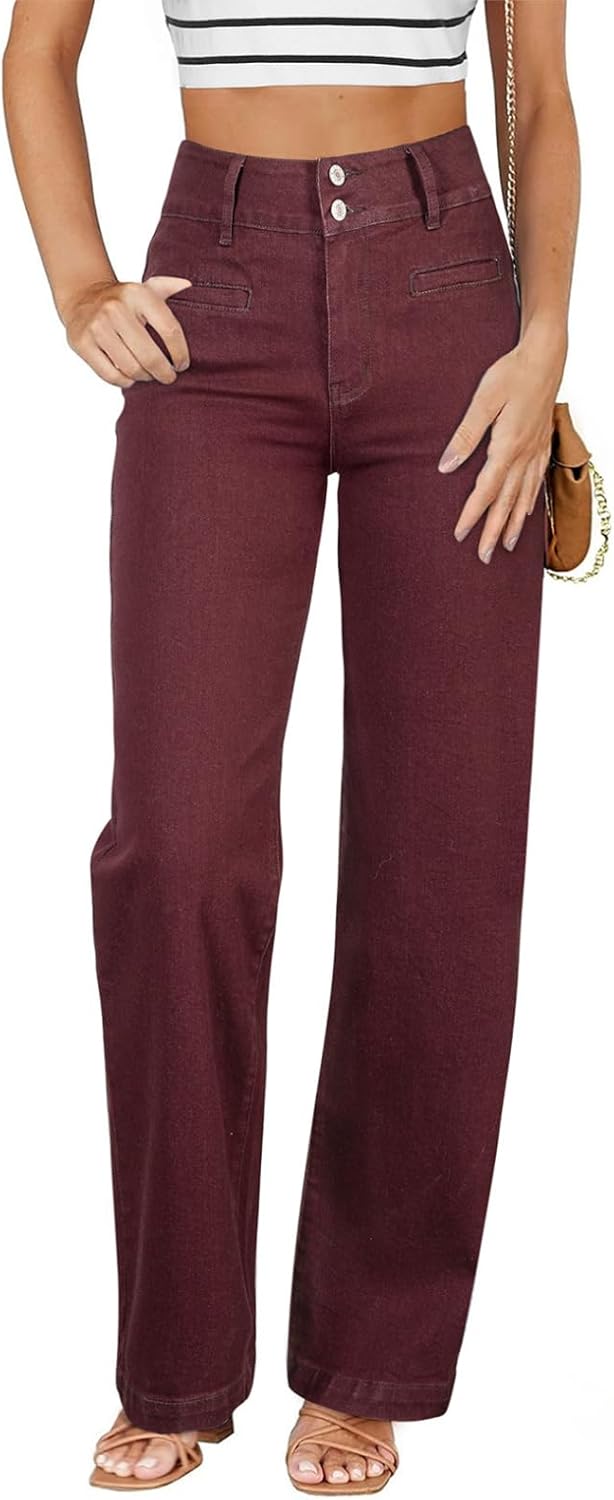 Sidefeel Women's Jeans High Waisted Straight Leg Stretchy Jeans Trendy Loose Wide Leg Zimbaplatinum Denim Pants with Pockets
