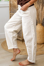 Khaki Stripe Casual Barrel Jeans