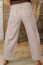 Khaki Stripe Casual Barrel Jeans