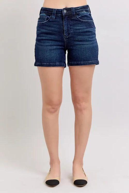 Judy Blue High Waist Back Flap Pocket Dark Wash Denim Shorts