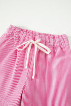 Sky Blue Stripe Drawstring Elastic Waist Casual Denim Shorts