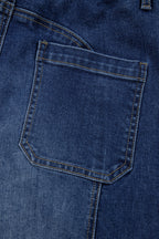 Gray Drawstring Seam Detail Raw Hem Wide Leg Jeans