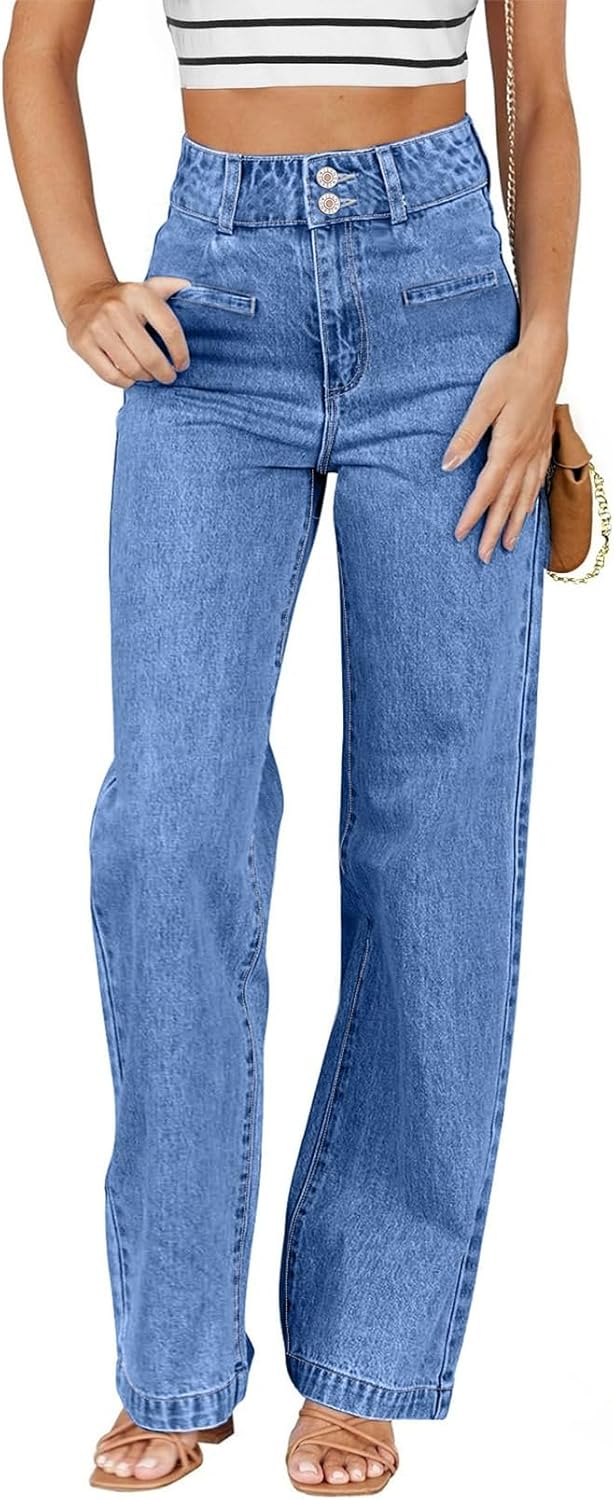 Sidefeel Women's Jeans High Waisted Straight Leg Stretchy Jeans Trendy Loose Wide Leg Zimbaplatinum Denim Pants with Pockets