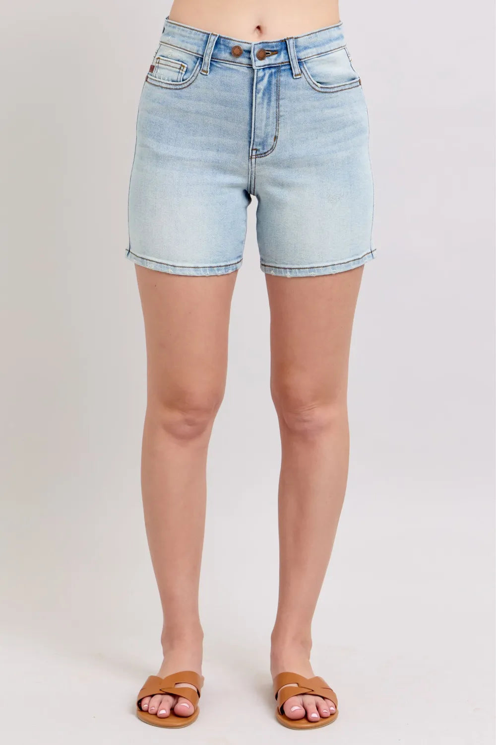 Judy Blue Full Size 2 Button Denim Shorts with Pockets Plus Size Light