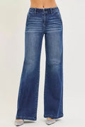 RISEN High Rise Wide Leg Slanted Pocket Jeans DARK