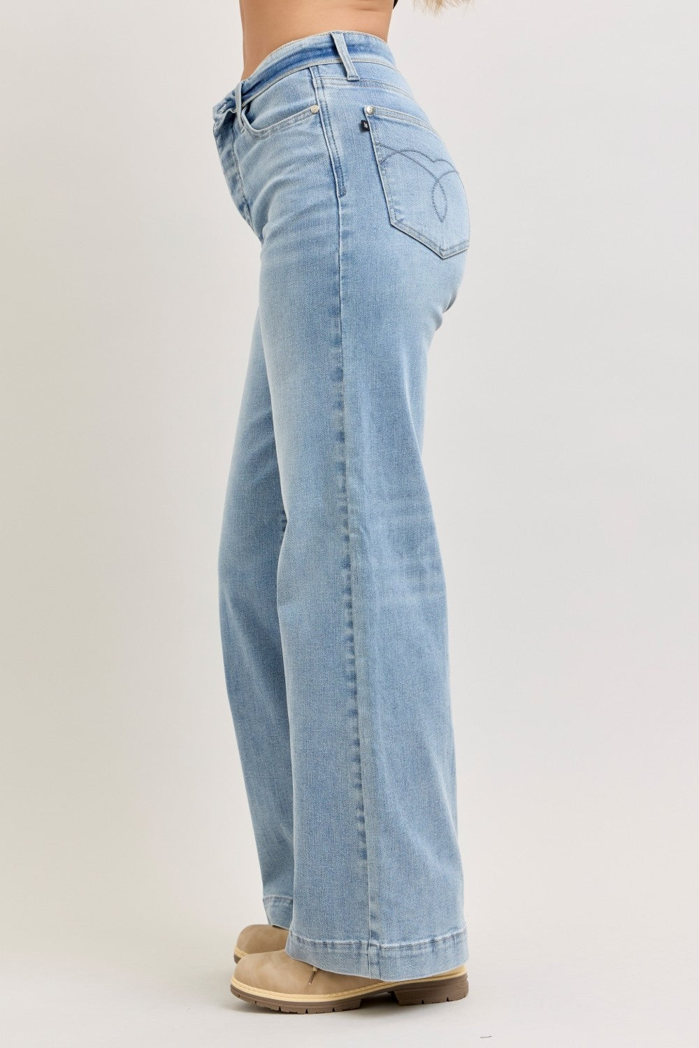 Judy Blue Mid Rise Retro Fold-over Waistband Wide Leg Denim Jeans 881104