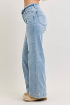 Judy Blue Mid Rise Retro Fold-over Waistband Wide Leg Denim Jeans 881104