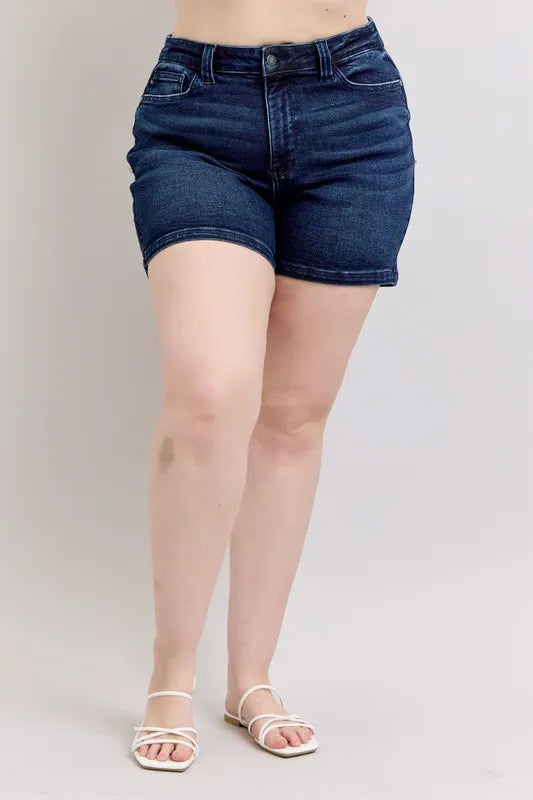 Judy Blue High Waist Back Flap Pocket Dark Wash Denim Shorts