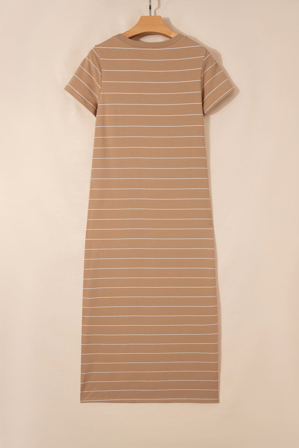 Black Stripe Casual Short Sleeve Side Slit Maxi T Shirt Dress