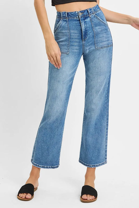 RISEN High Waisted Bootcut Cropped Jeans Medium