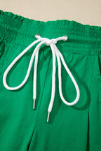 Bright Green Contrast Striped Smocked Waist Drawstring Cropped Casual Pants