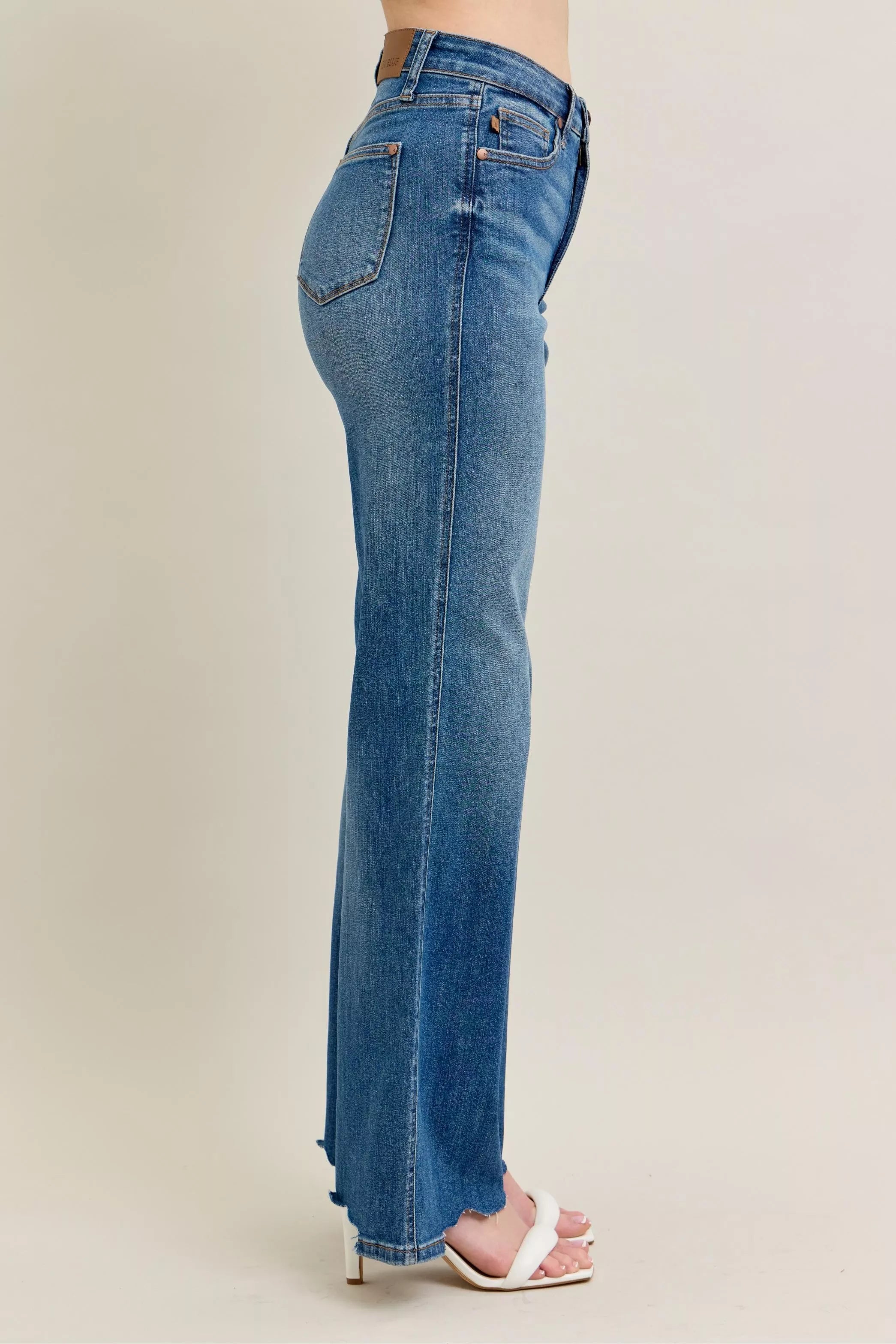 Judy Blue High Waist Tummy Control Chew Hem Destroy Wide Jeans 88932