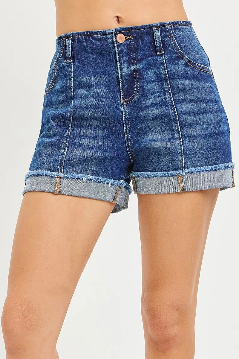 RISEN Slouchy Cuffed Denim Shorts DARK