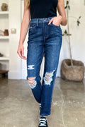 Judy Blue High Waist Rigid Magic Heavy Destroy Straight Jeans Dark