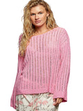 POL Round Neck Long Sleeve Open Weave Sweater BARBIE PINK