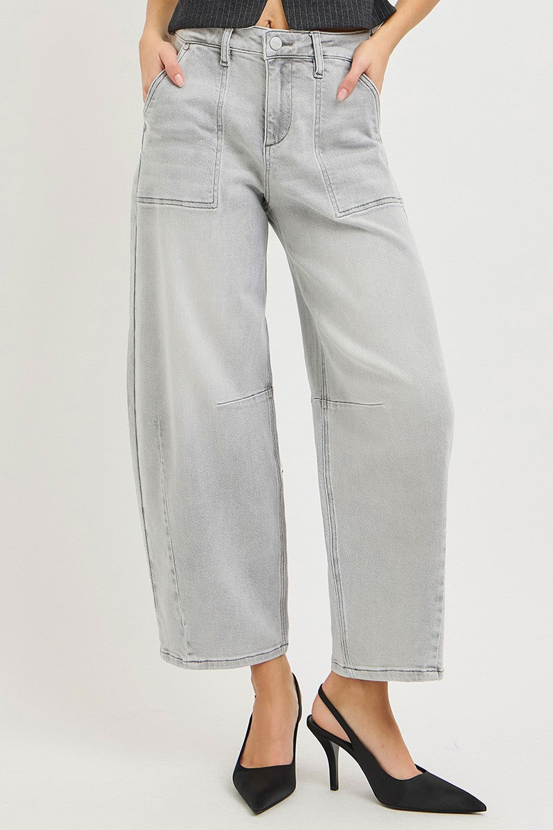 RISEN Slouchy Cropped Barrel Jeans LIGHT GREY