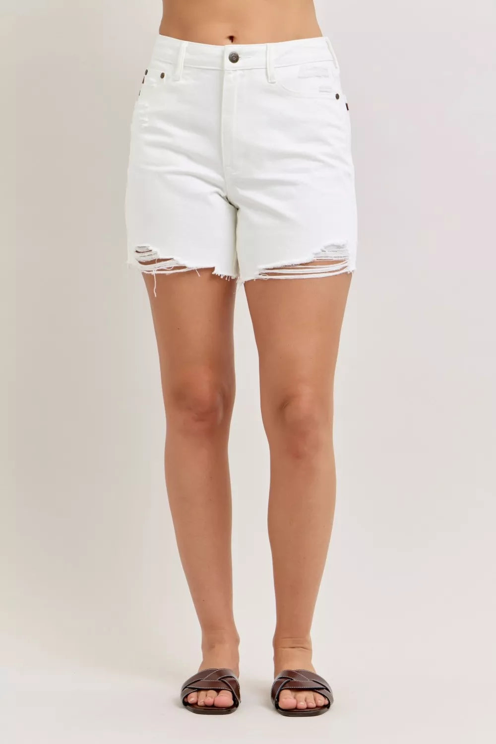 Judy Blue High Waist Rigid Magic White Cell Phone Pocket Dad Denim Short 150365 WHT