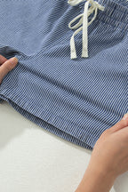 Sky Blue Stripe Drawstring Elastic Waist Casual Denim Shorts