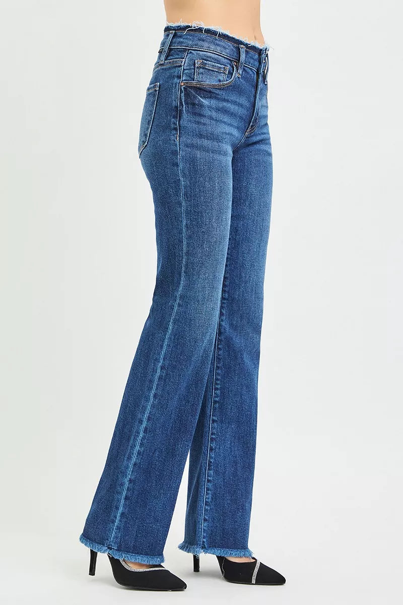 RISEN Mid Rise Bootcut Frayed Waistband Hem Detail Jeans