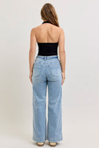 Judy Blue Mid Rise Retro Fold-over Waistband Wide Leg Denim Jeans 881104