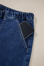 Gray Drawstring Seam Detail Raw Hem Wide Leg Jeans