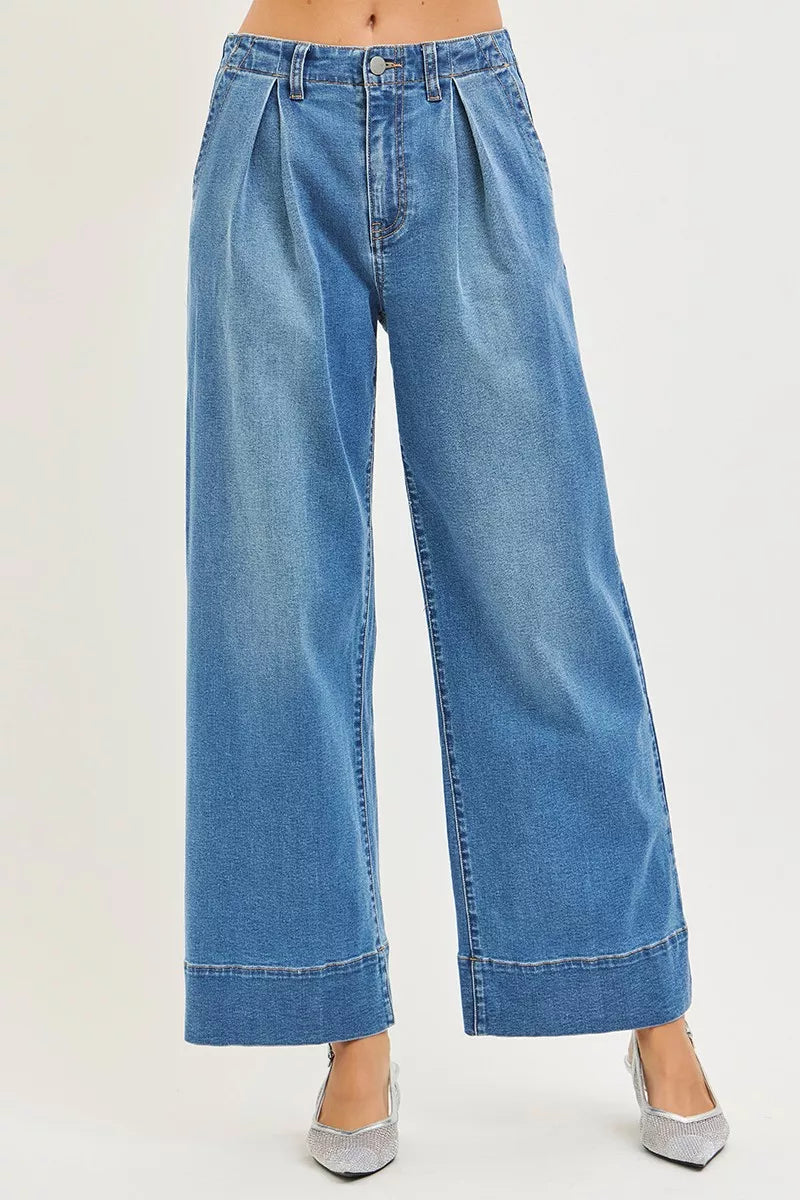 RISEN Slouchy Wide Leg Jeans With Pleats MEDIUM