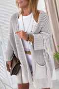 Gray Oversized Fold Over Sleeve Open Front Cardigan Gray 65%Acrylic+35%Polyester