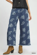 Umgee Denim Paisley Wide-Leg Pants INDIGO