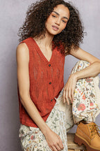 POL Button Down Sleeveless V-Neck Sweater Vest
