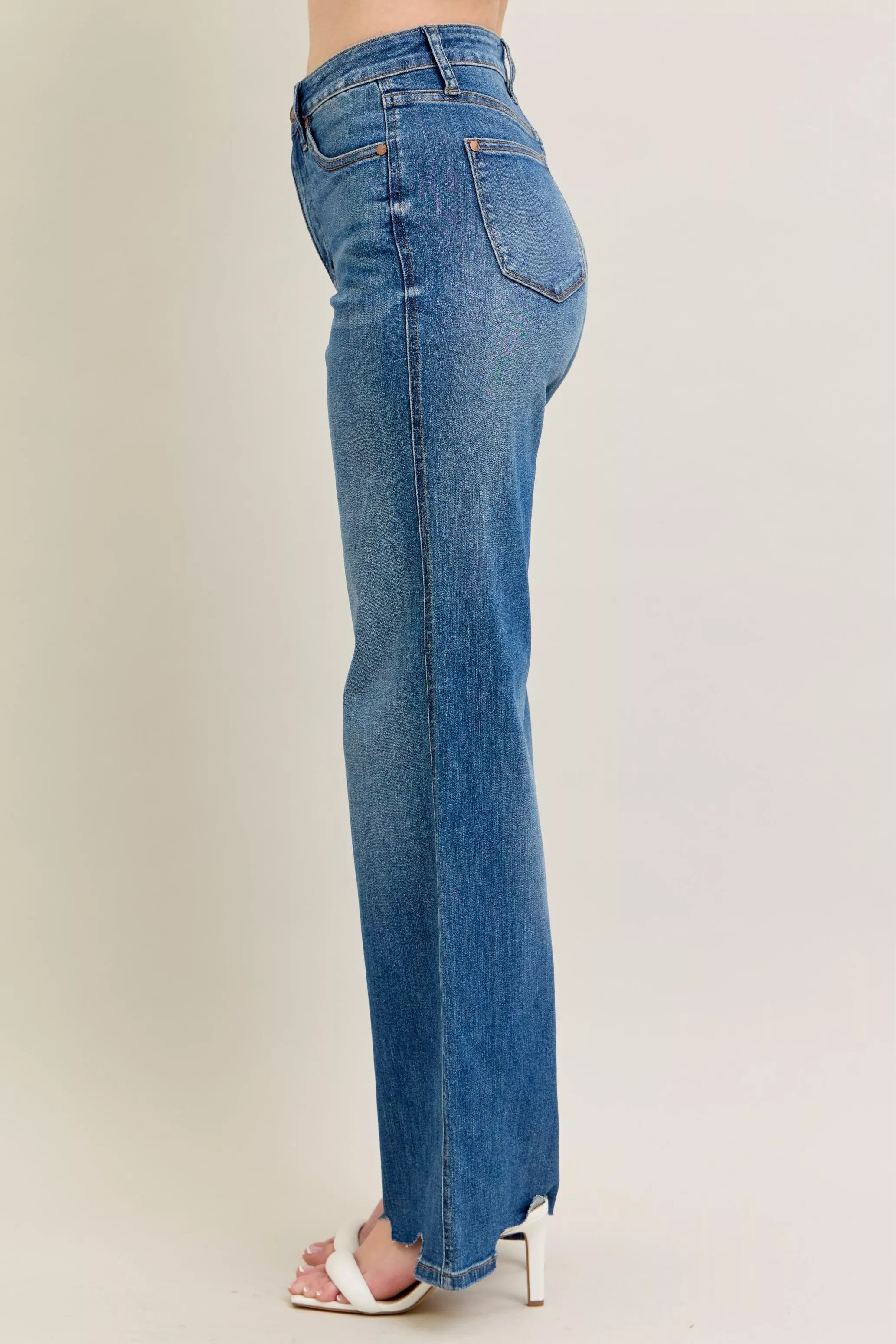 Judy Blue High Waist Tummy Control Chew Hem Destroy Wide Jeans 88932