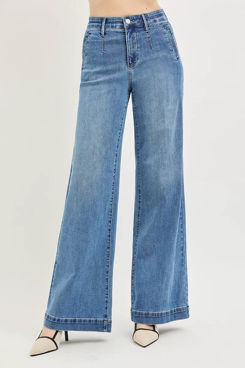 RISEN Tummy Control Elastic Band High Rise Wide Jeans Medium