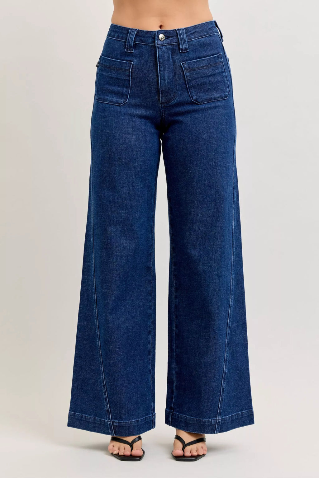 Judy Blue High-Waisted Retro Wide Jeans with Patch Pkts & Twisted Seams DK