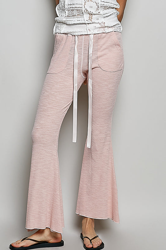 POL Drawstring Textured Ribbed Knit Pants BLUSH PINK