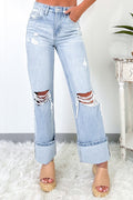 Beau Blue Light Wash Distressed Straight Jeans Beau Blue 93%Cotton+5%polyester+2%Elastane