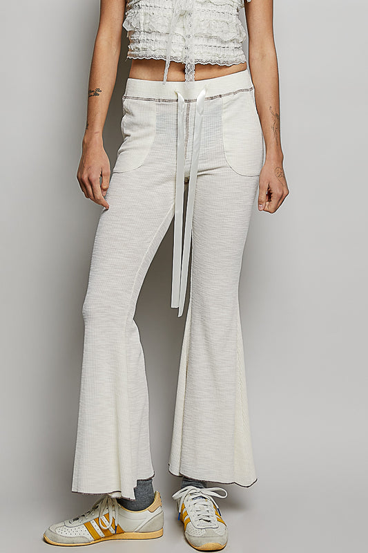POL Drawstring Textured Ribbed Knit Pants NATURAL