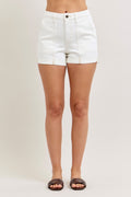 Judy Blue High Waist Aurora Weekender Double Rolled Cuff White Denim Short 150376 WHT