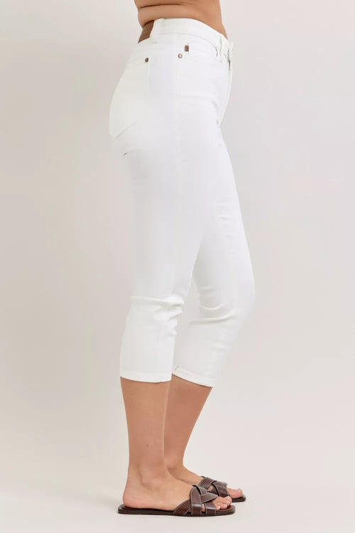 Judy Blue High Waist Extended Waistband Capri Pants with Spade Pockets