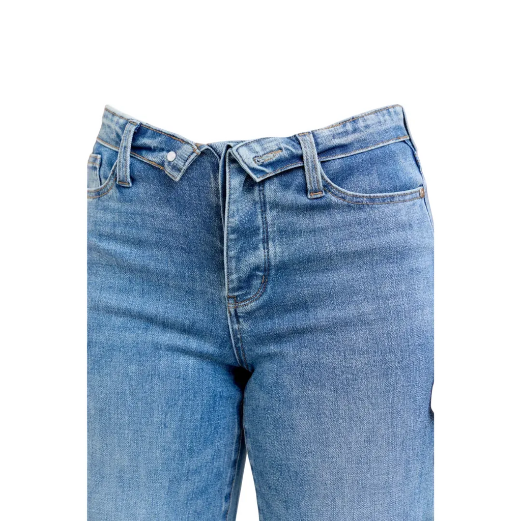 Judy Blue Mid Rise Fold Over Waistband Straight Denim Jeans 881100