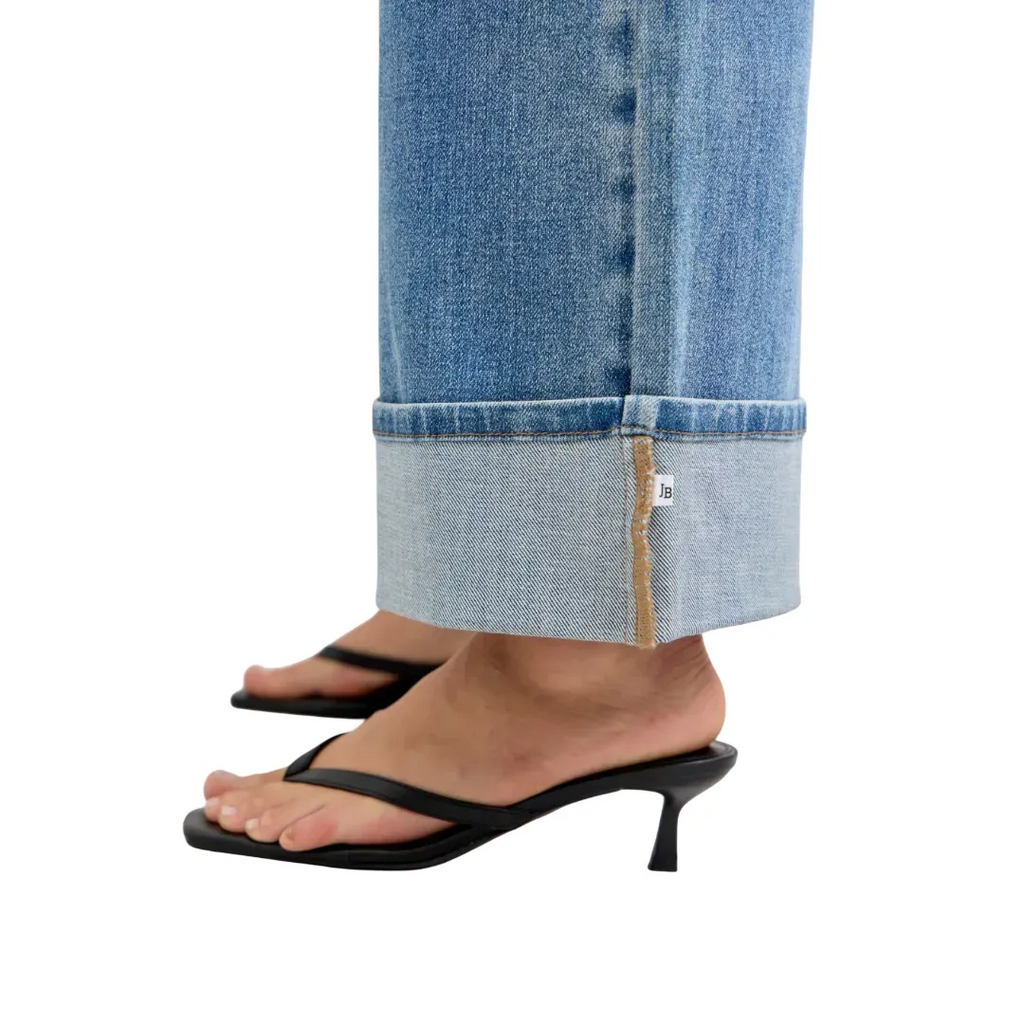 Judy Blue Mid Rise Fold Over Waistband Straight Denim Jeans 881100