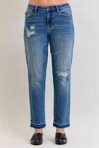 Judy Blue Full Size Mid Rise Bf Patch & Repair Destroy Release Hem Jeans Plus Size MD