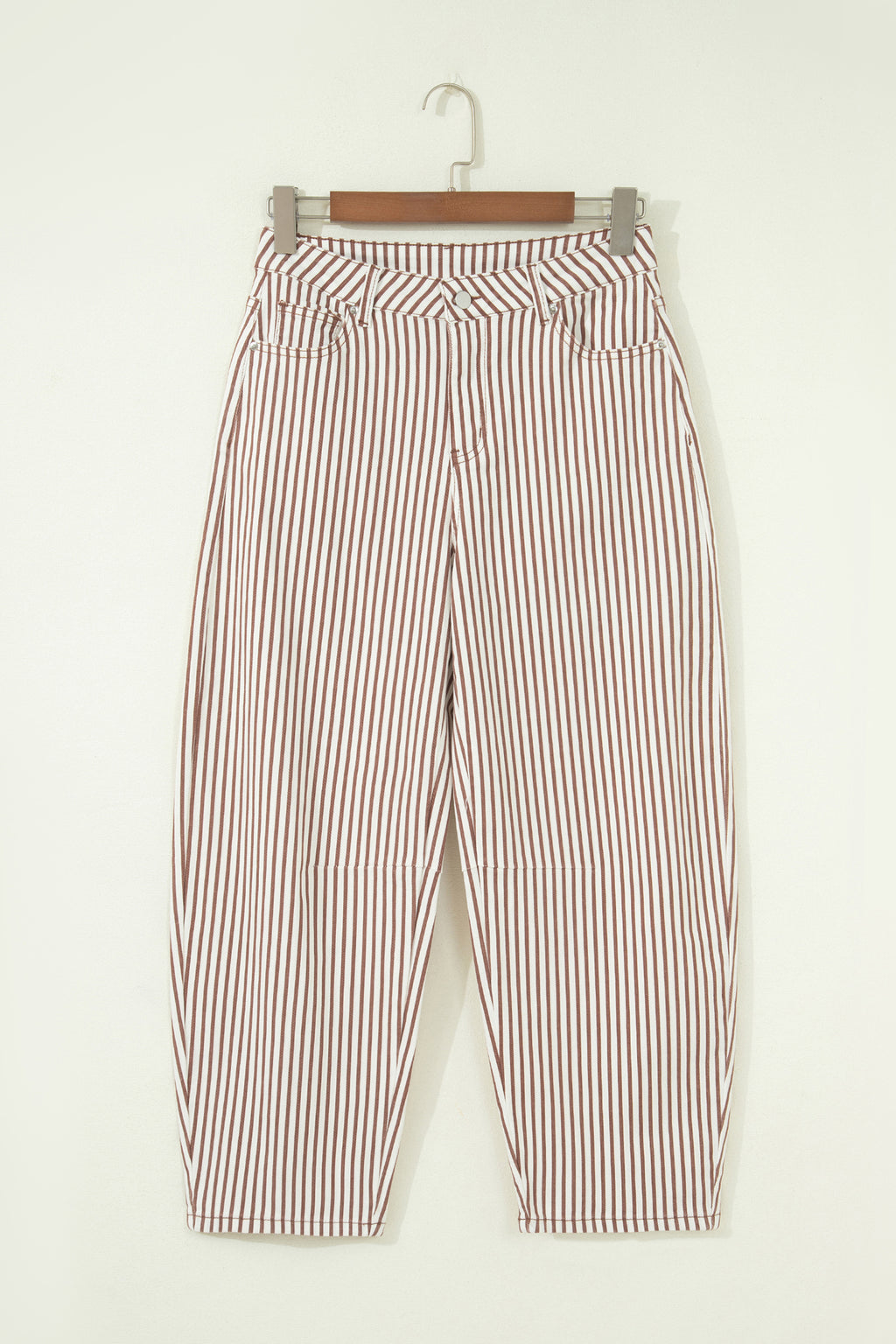 Khaki Stripe Casual Barrel Jeans