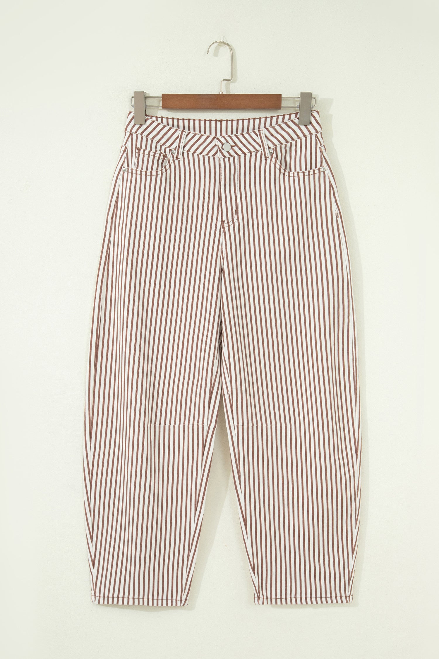 Khaki Stripe Casual Barrel Jeans