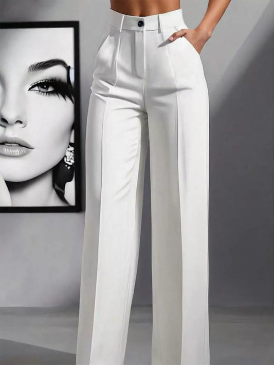 High-Waisted Wide Leg Pants Gray white
