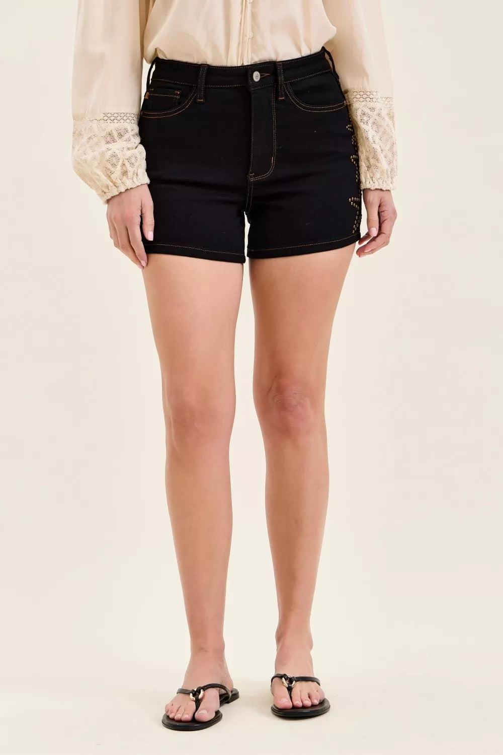 Judy Blue High Waist Slim Denim Short with Star Studded BK