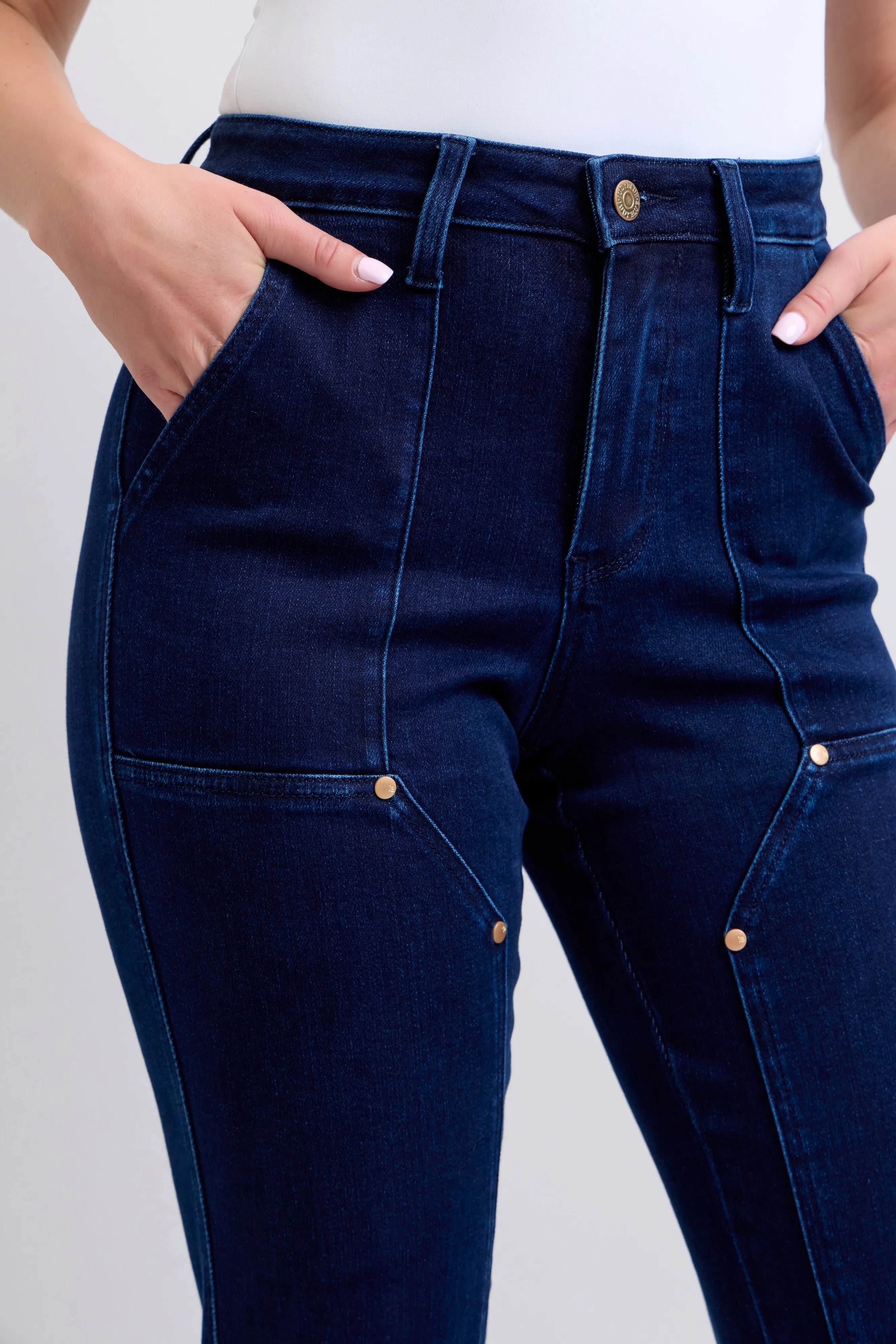 Judy Blue Vintage Horizon High Rise Work Wear Utility Dark Wash Straight Leg Jeans 88918