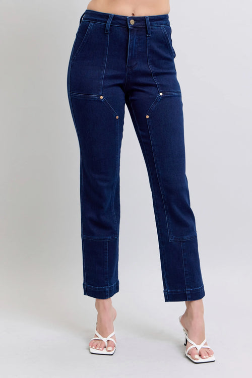 Judy Blue Vintage Horizon High Rise Work Wear Utility Dark Wash Straight Leg Jeans 88918