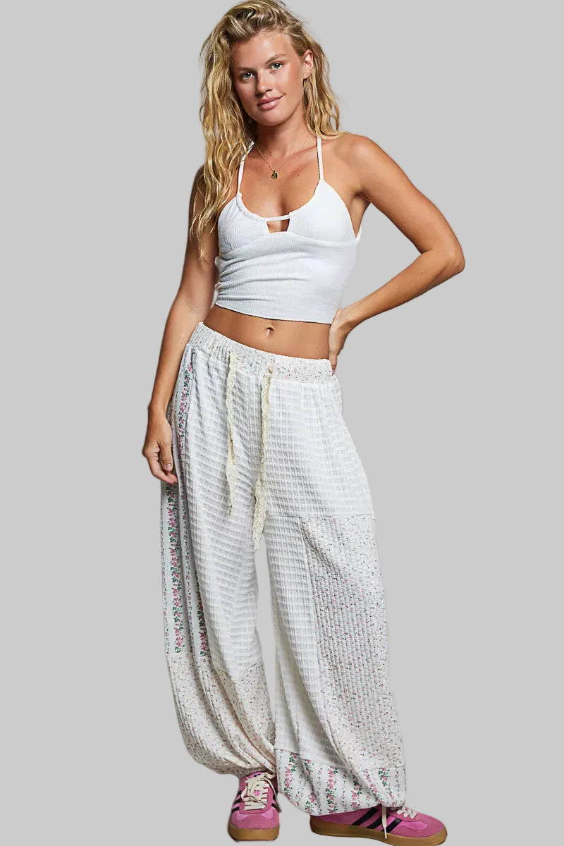 POL Patchwork Mixed Knit Wide Leg Pants
