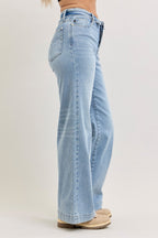 Judy Blue Mid Rise Retro Fold-over Waistband Wide Leg Denim Jeans 881104
